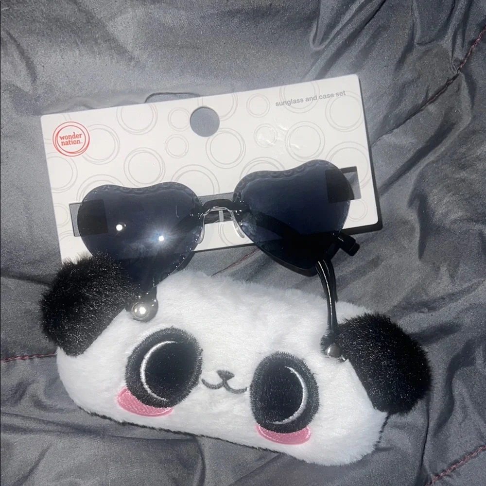 Heart-Shaped Sunglasses with Panda Case